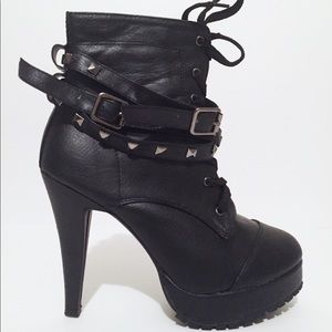 Buckle and Stud Embellished Heeled Boots
