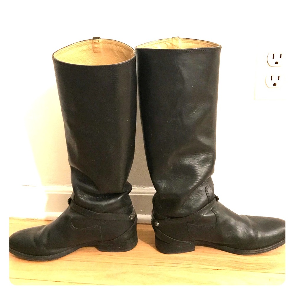 Frye Lindsay Plate Black leather boots