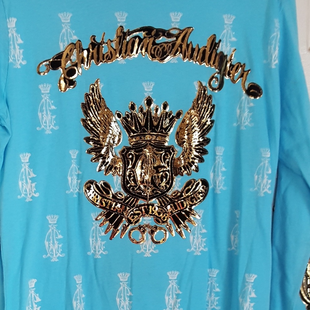 GUC Blue Long Sleeve T-shirt Christian Audigier