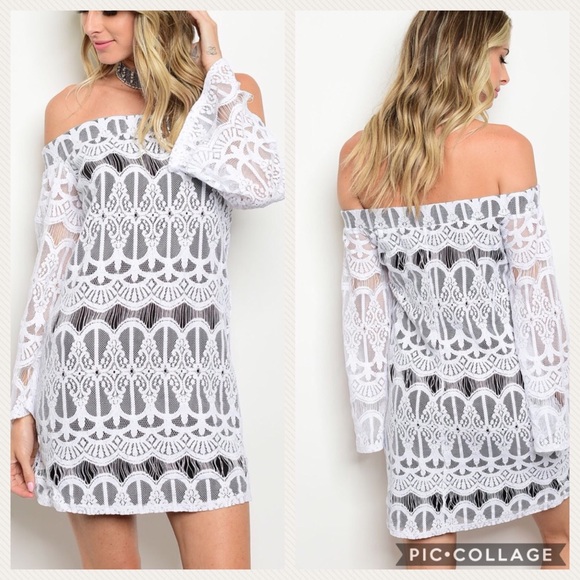 Trend Brokers Boutique Dresses & Skirts - Boho Chic Lace Off Shoulder Bell Sleeve Dress