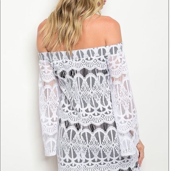 Boho Chic Lace Off Shoulder Bell Sleeve Dress - Picture 2 of 3