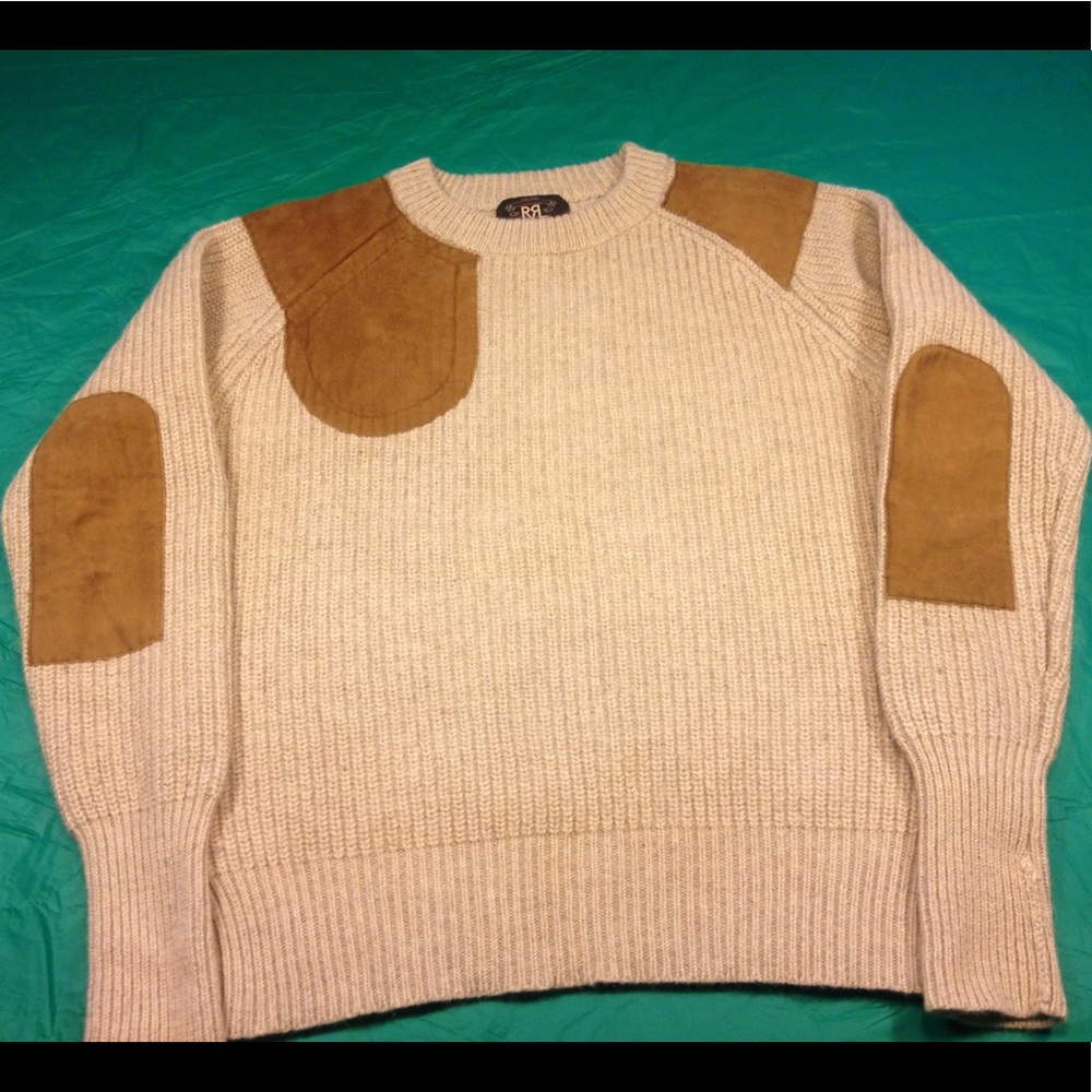 Ralph Lauren RRL Suede Patch Crewneck Sweater