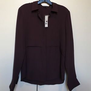 Theory burgundy rosita silk blouse