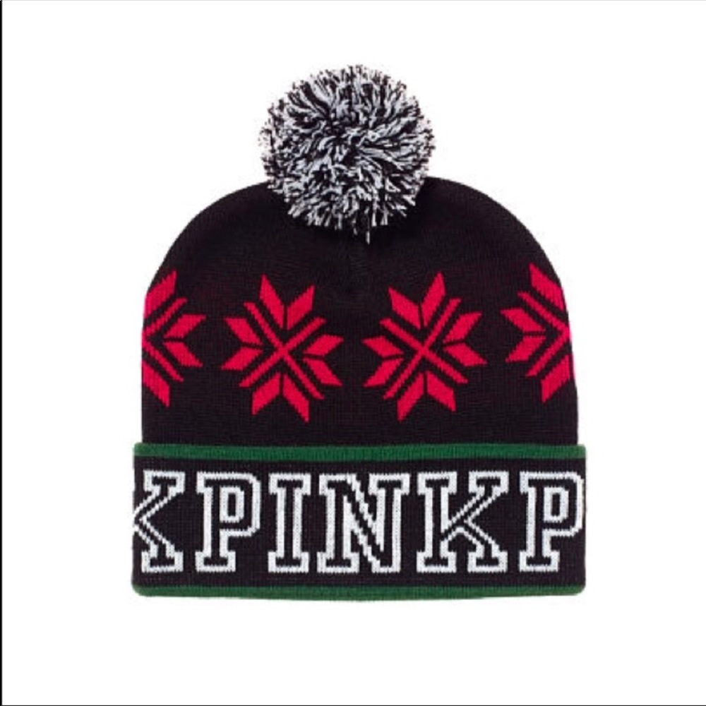 Vs pink holiday beanie hat NWT