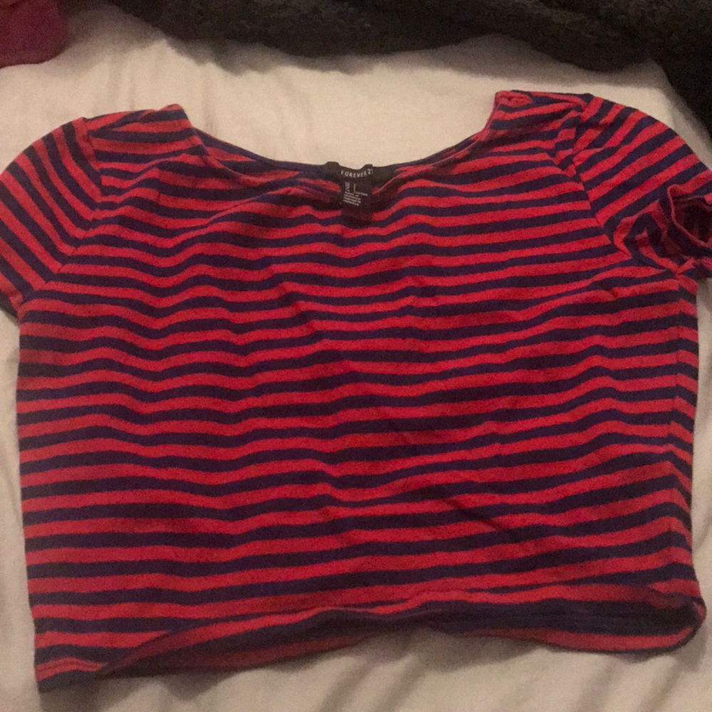 Blue and Red striped crop top