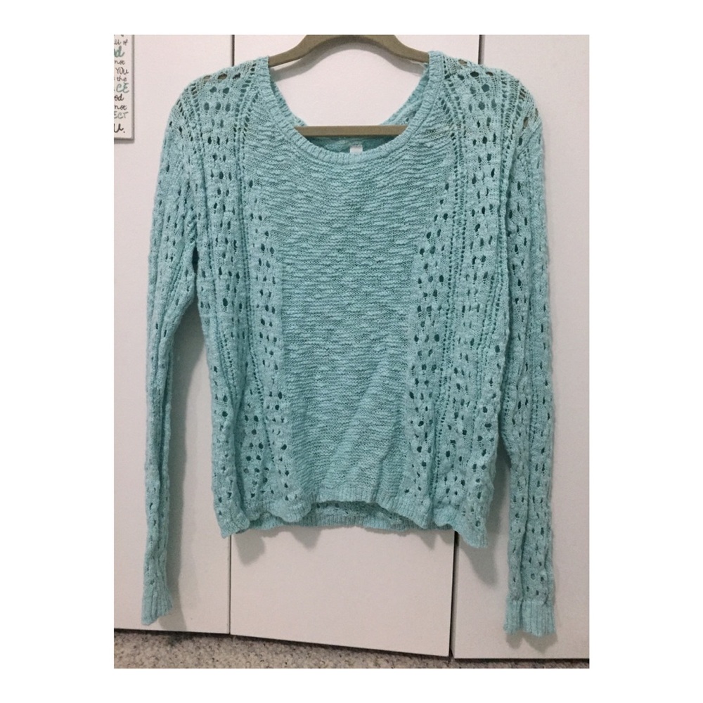 Blue Knit Long Sleeve Top