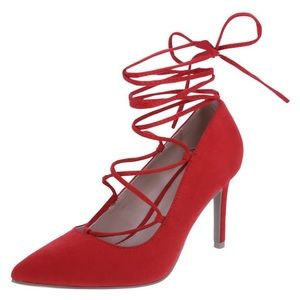 Brash Red Lace Up Pumps