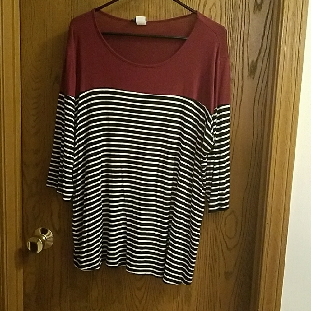 Maroon, black and white stripe tshirt