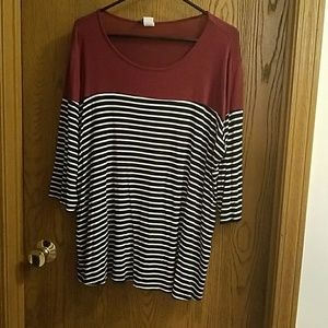 Maroon, black and white stripe tshirt