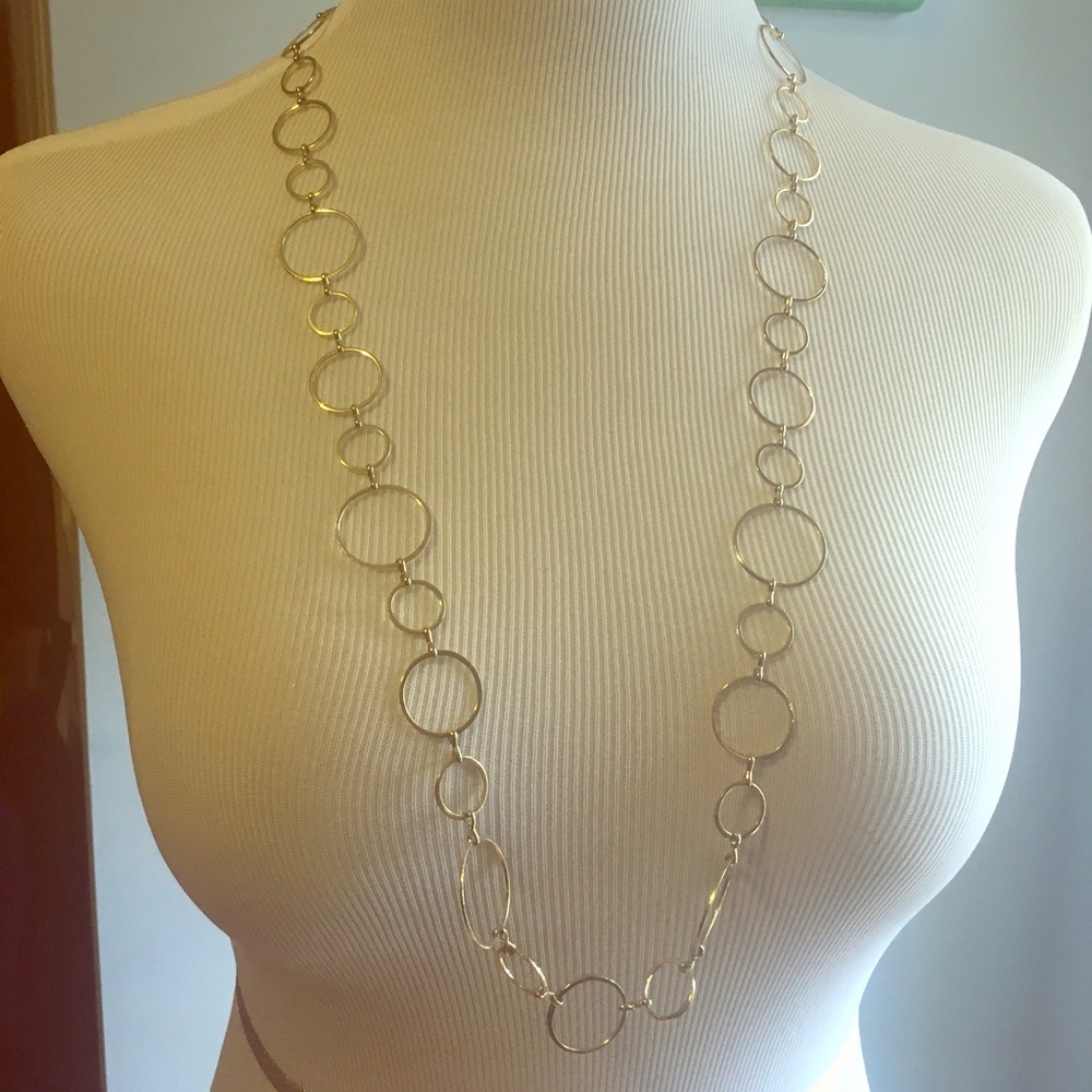 Long gold-color link hoop link necklace