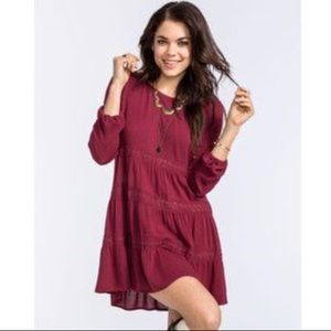 Burgundy Long Sleeve Babydoll Dress