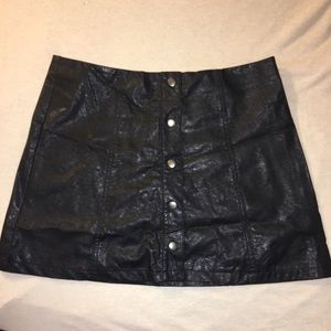 Black Button-Down Leather Skirt