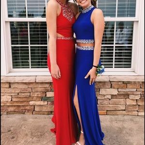 blue two piece prom dress