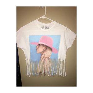 Lady Gaga fringe crop top
