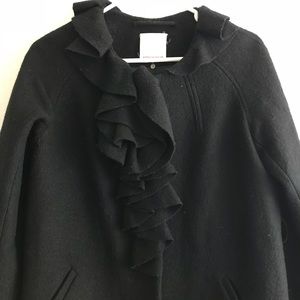 Rebecca Taylor Long Winter Coat Ruffled Neckline