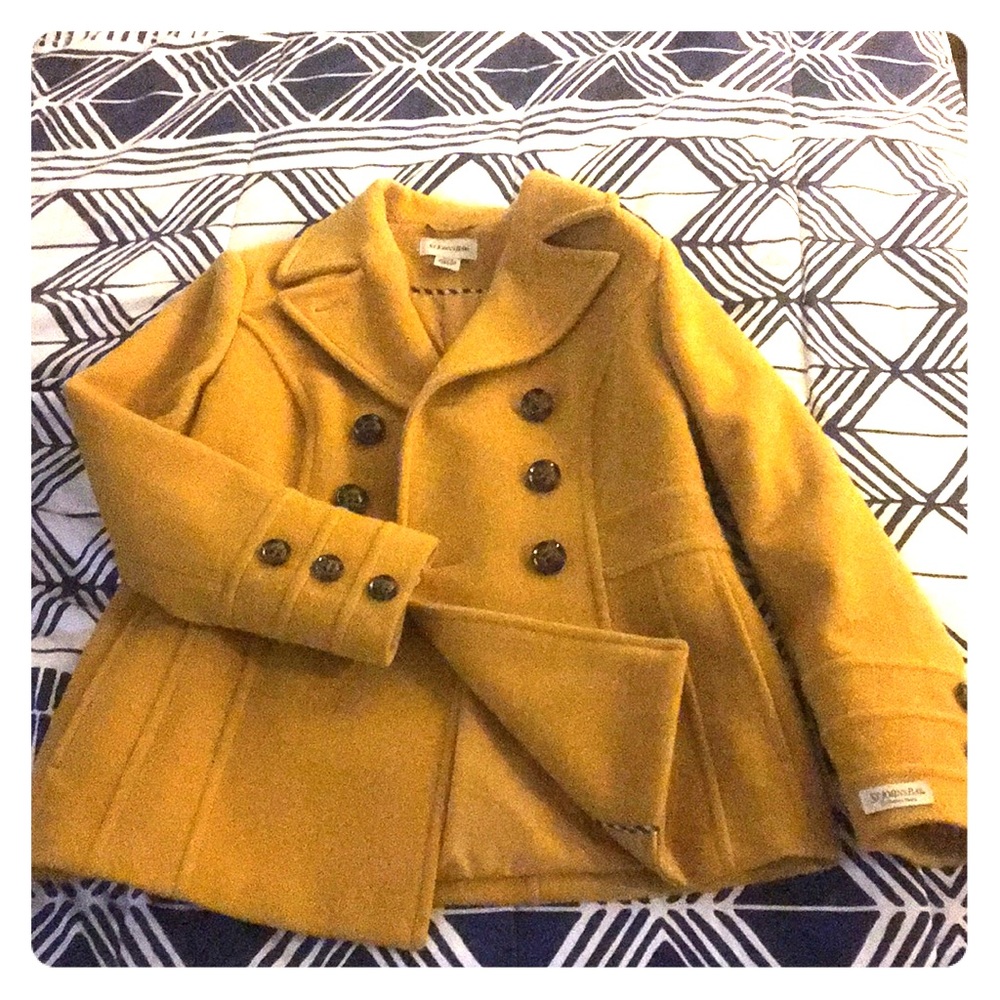 Mustard colored St. John's bay pea coat