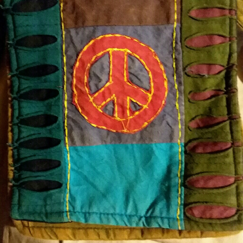 Multi coloured peace sign hippie boho tiedye bag