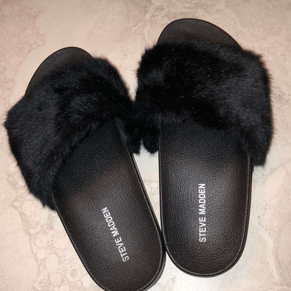 Steve Madden fur slides