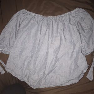 Pin stripe off shoulder top