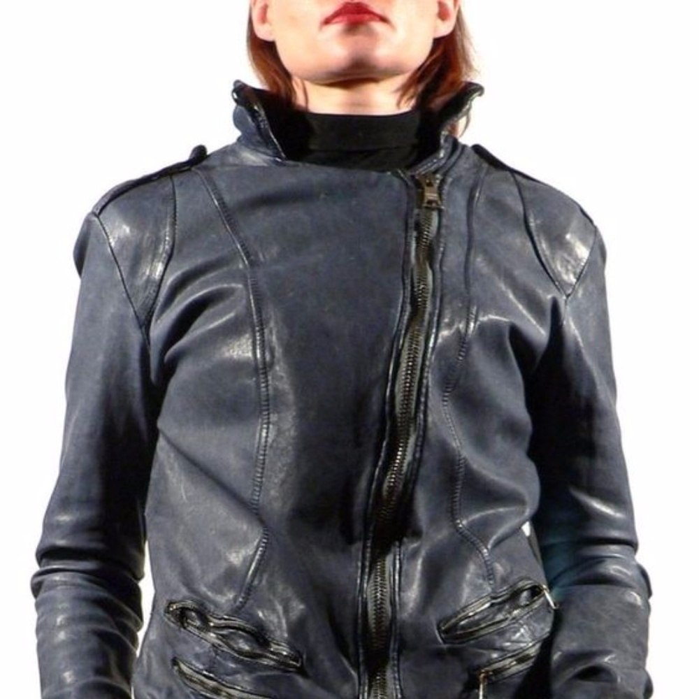 GIORGIO BRATO moto blue leather jacket