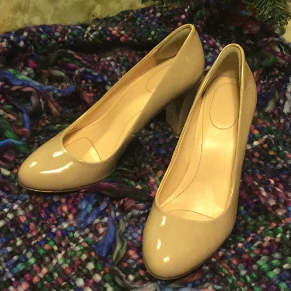 3 inch tall nude Calvin Kleins. Patent leather.