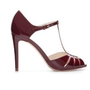 ZARA Maroon T-Strap patent Heels