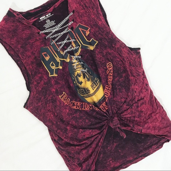 Tops - ✂️ c u s t o m // acidwash ACDC chain laced up tee