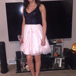 blue/pink short homecoming dress