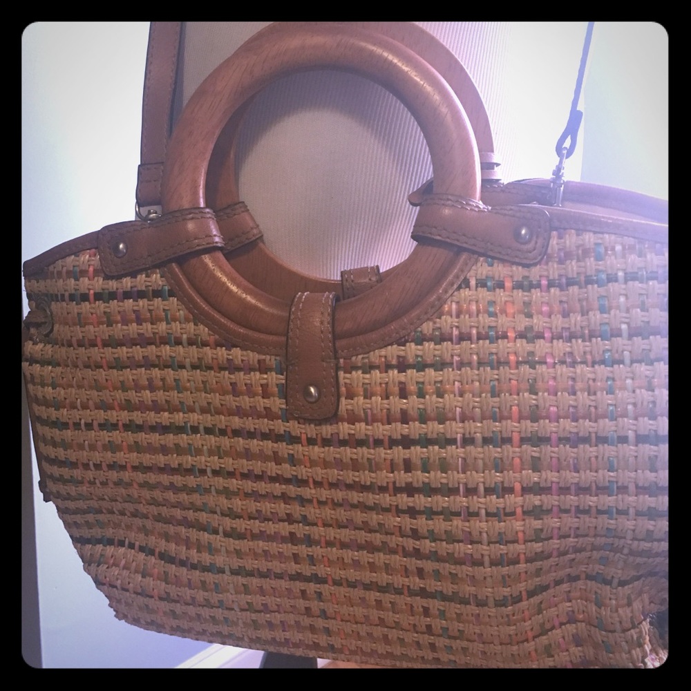 Fossil Brand multi-color straw crossbody hand bag