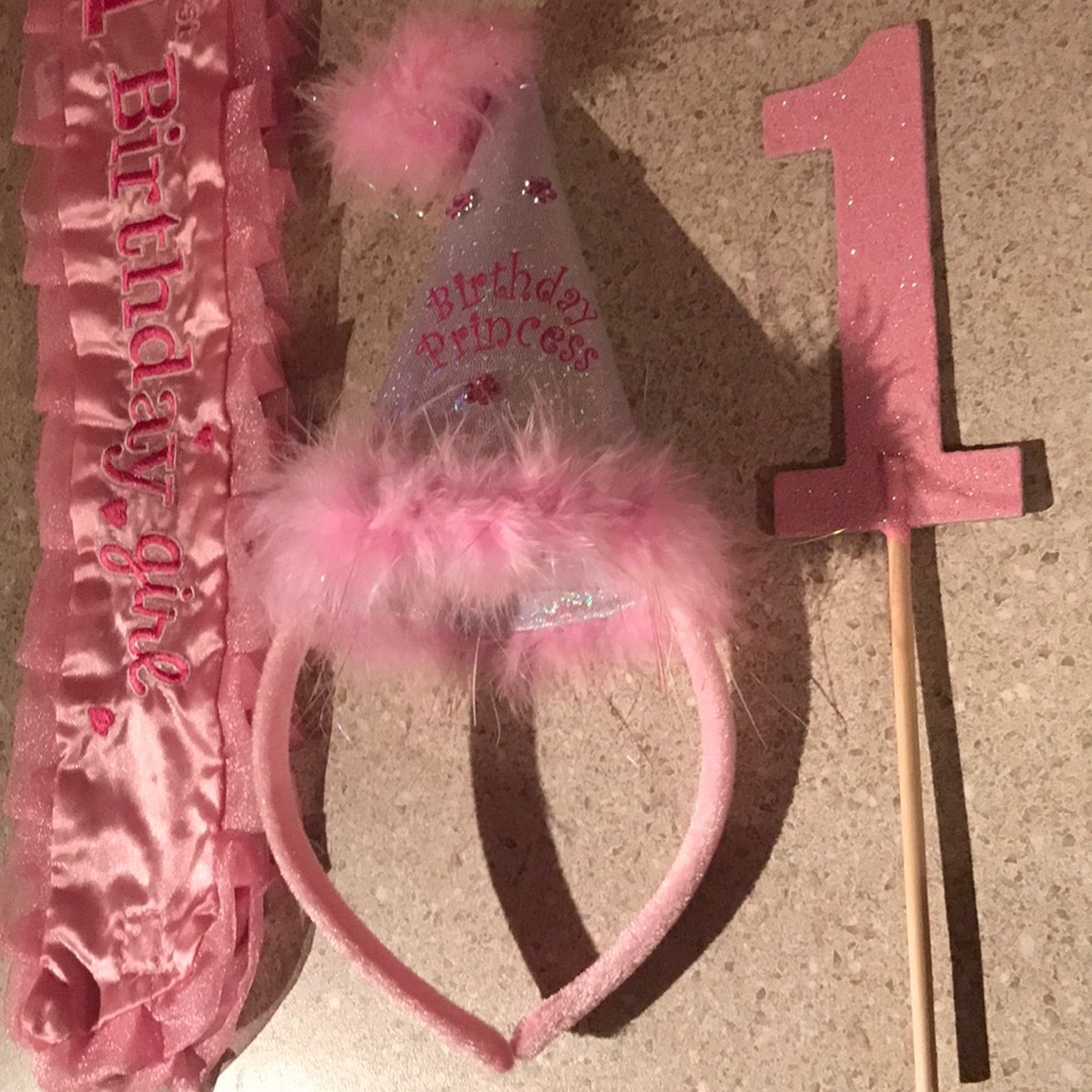 GIRLS 1st Birthday Hat and Sash with #1