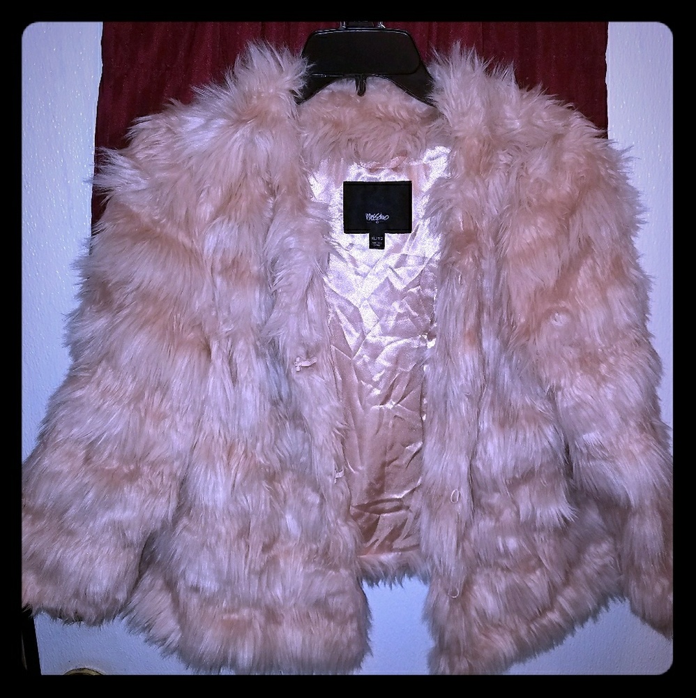 Faux fur light pink peach coat