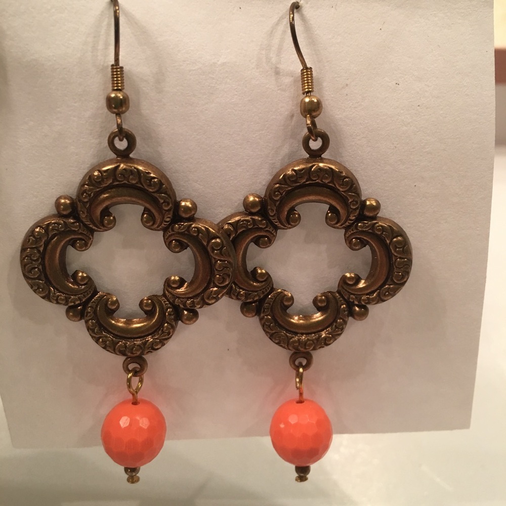 Bronze and orange dangle earrings