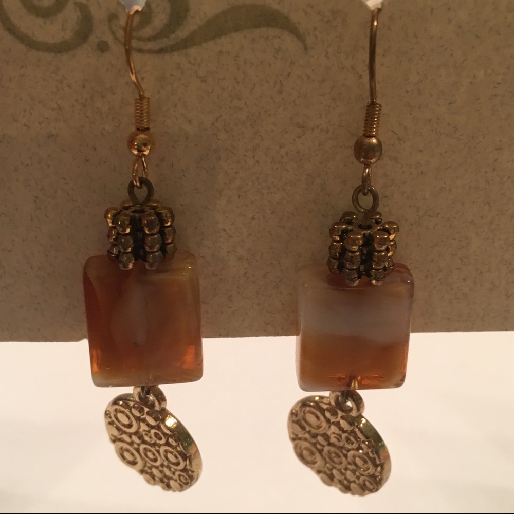 Gold and orange dangle earrings