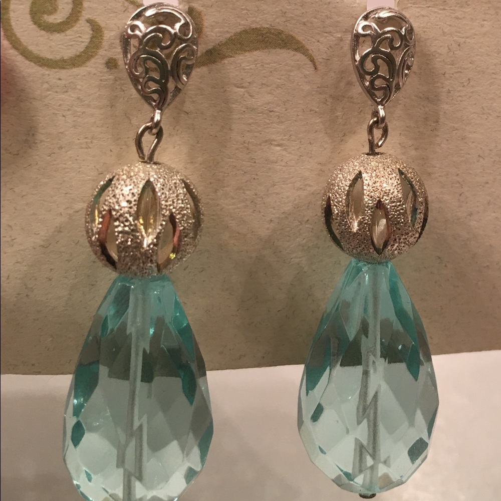 Silver and light blue dangle earrings