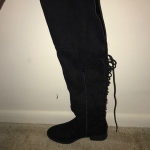 Black shoedazzle lace-up knee high boots size 8