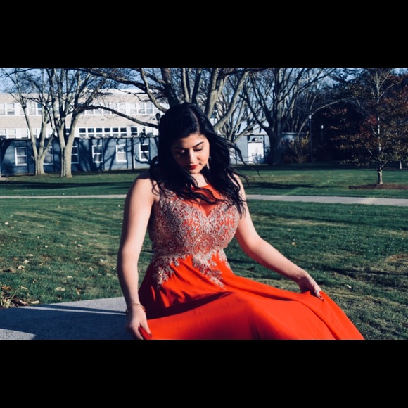 Formal Red, Floor Length Gown with Gold detailing - Picture 7 of 8
