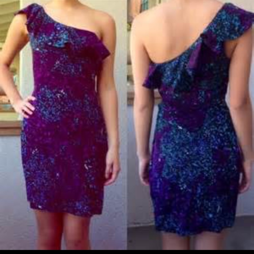 Charlie Jade ruffle one shoulder cocktail dress