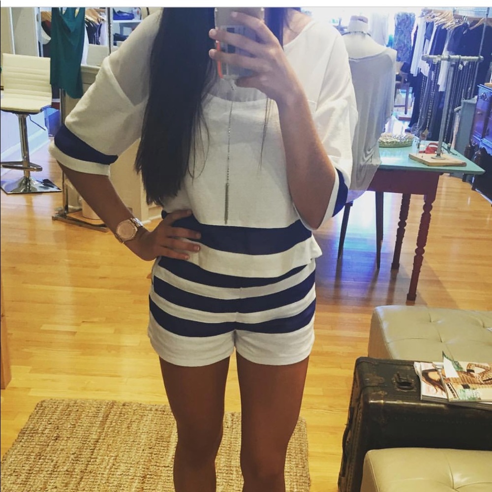 White and navy blue striped shorts