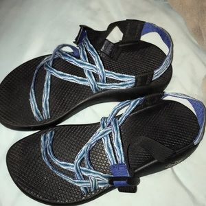 Blue double strap chacos