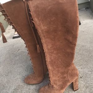 Knee high tan lace up boots