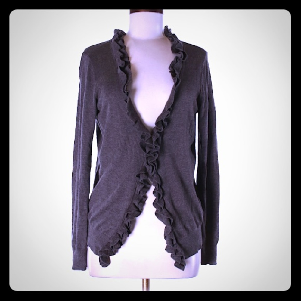[Ann Taylor] gray ruffle cardigan
