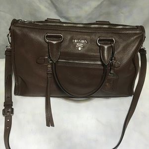 Prada handbag. Brown leather tote Bauletto Vitello