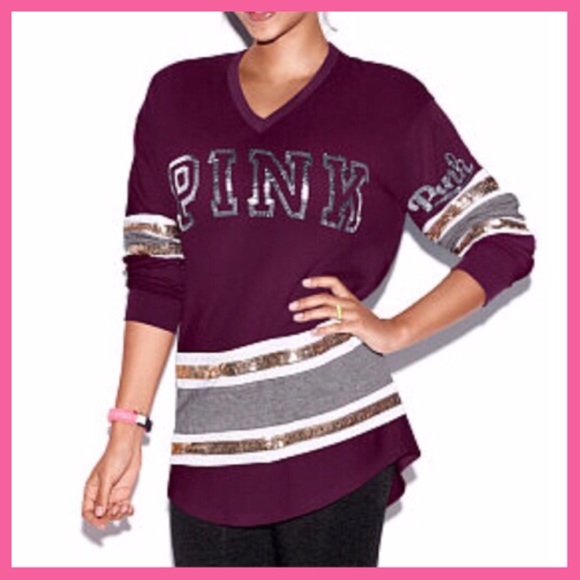 PINK Victoria's Secret Tops - •Victoria’s Secret PINK• Bling varsity crew