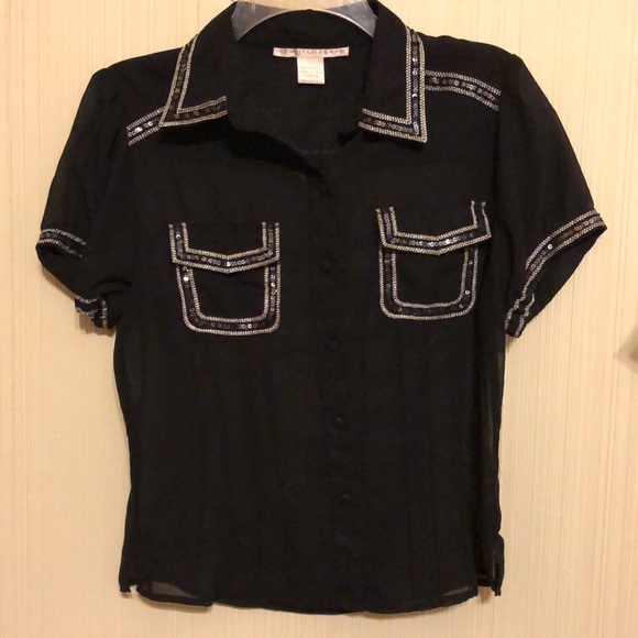 Black button down short sleeve top - Picture 1 of 4