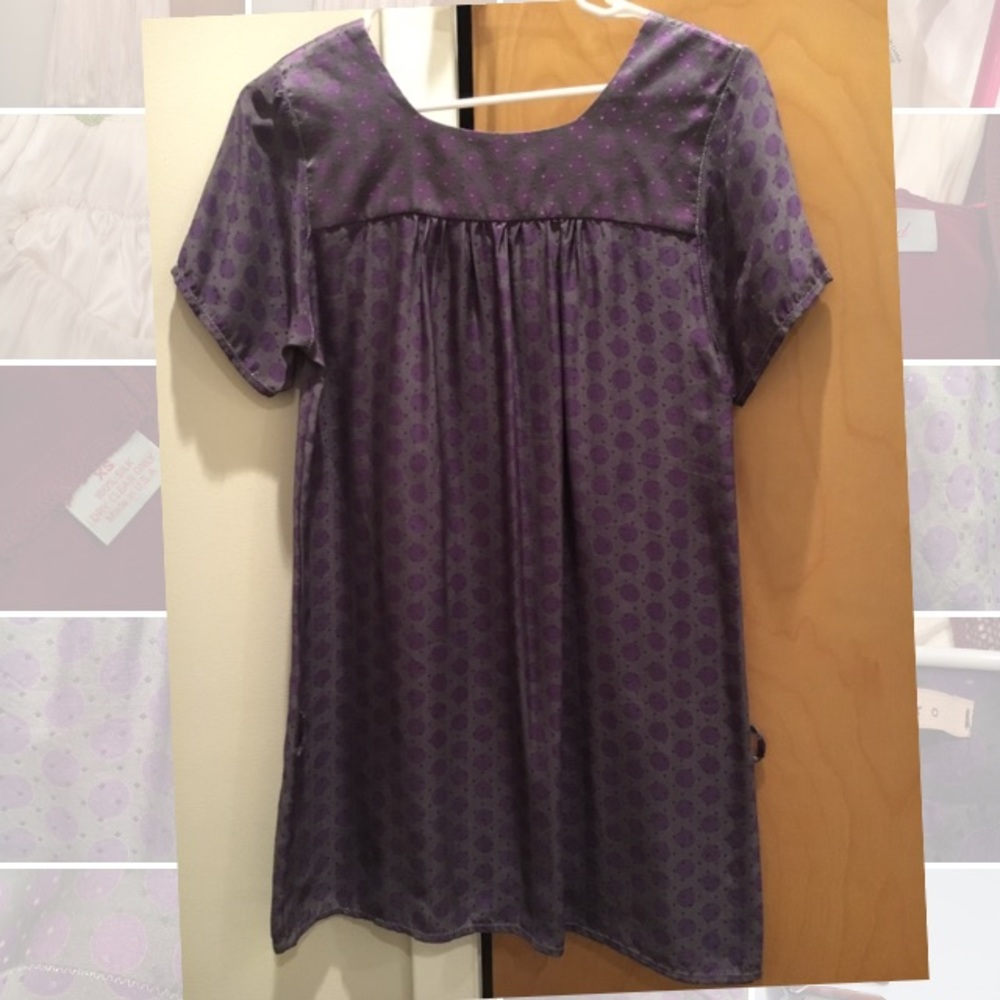 Sandro dress, grey with purple polka dots, size 2