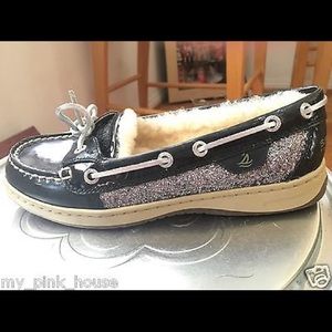 ❤️SPERRY SILVER BOW LEATHER SHEEP FUR SHOES Size 6