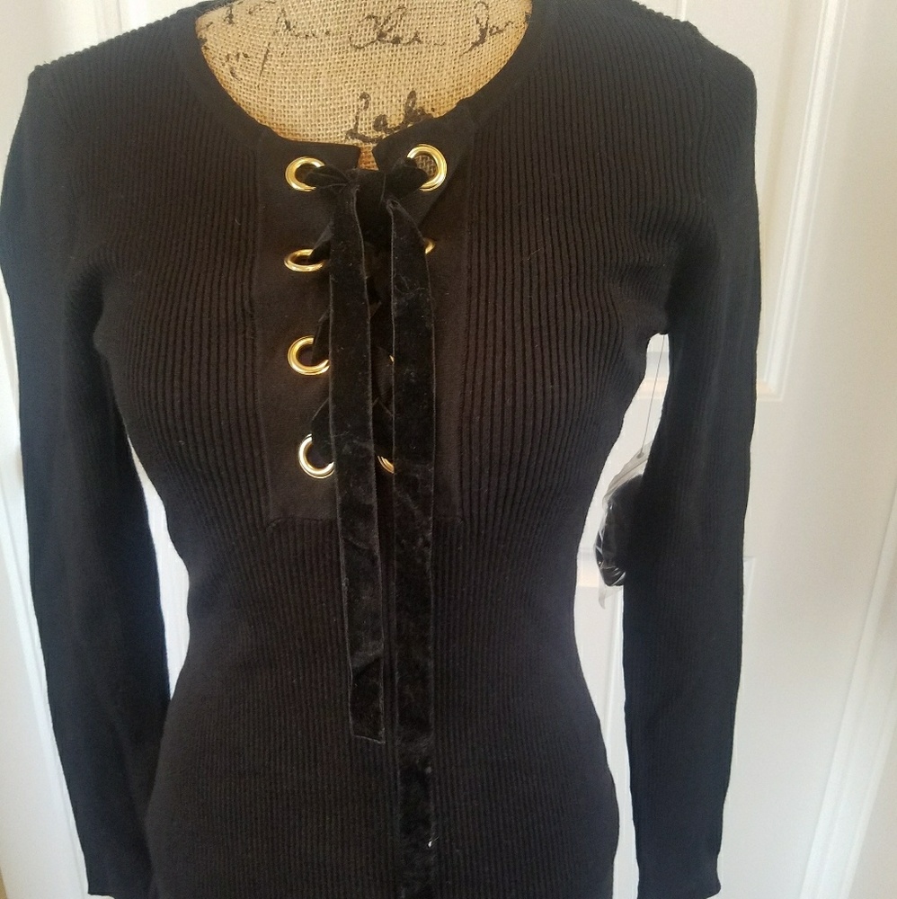 NWT small INC ribbed laceup form fitting black