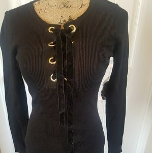 NWT small INC ribbed laceup form fitting black