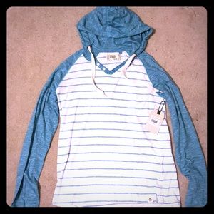 Free Planet White & Turquoise Striped Hoodie M