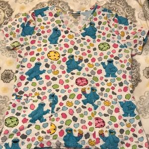 Lightly worn Cookie Monster scrub top !